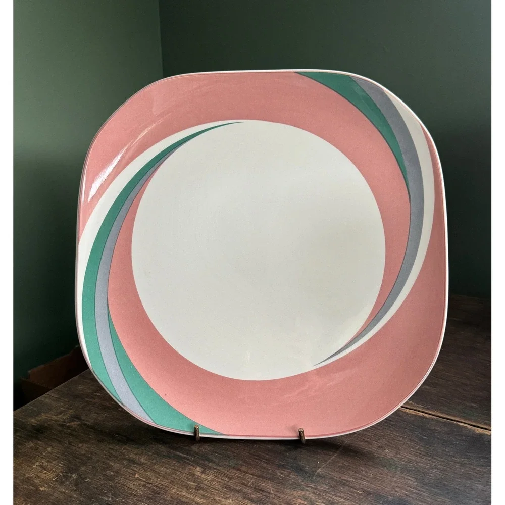 Sango Quadrille Pinwheel Pink Dinner Plate Wendy Klein 80s Square